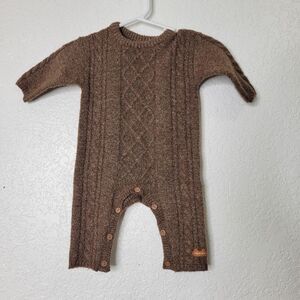 Souris Mini Size 0-3 Months Brown Long Sleeve Cable Knit Sweater Jumpsuit Onrsir